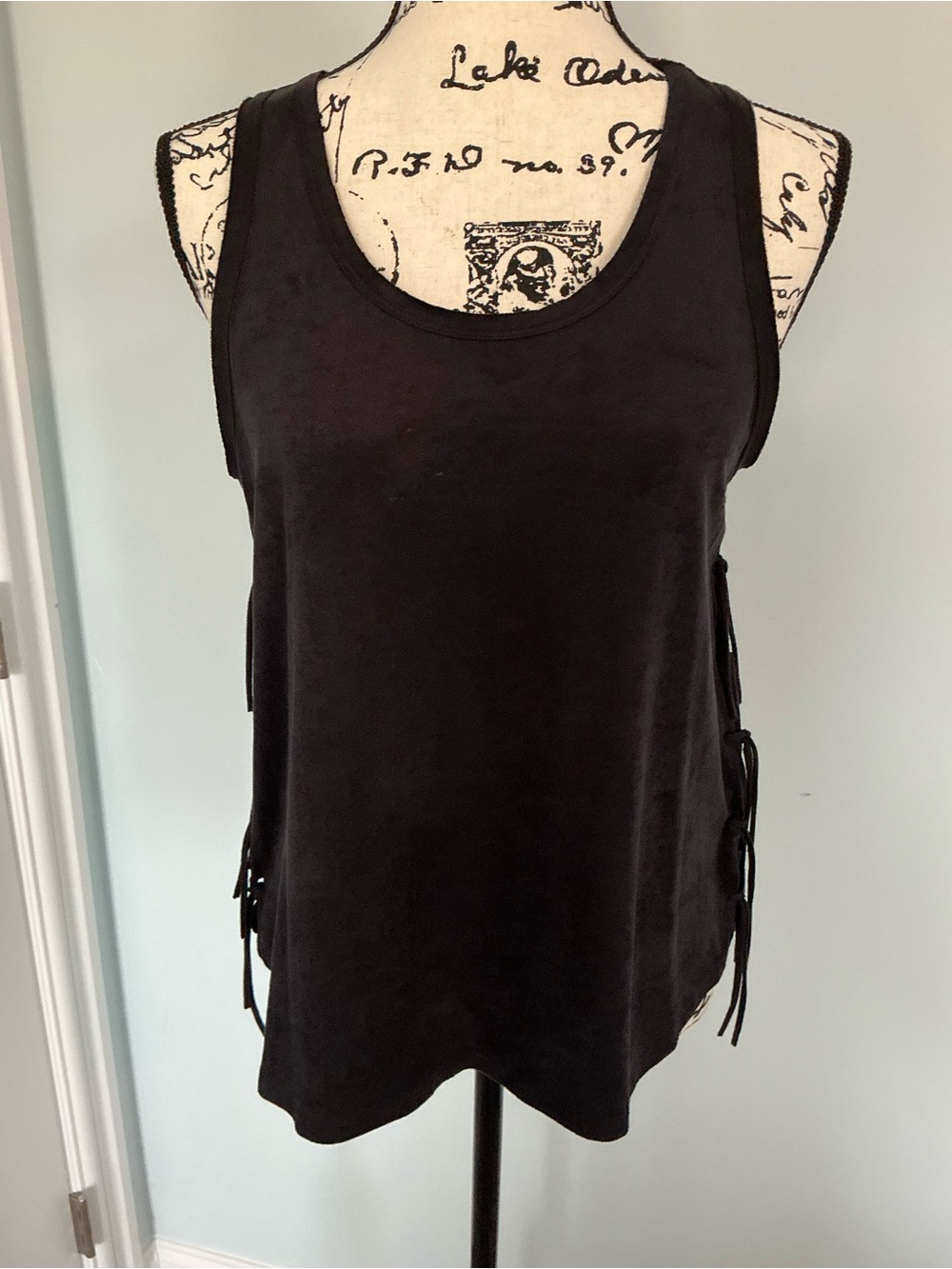 Black Sleeveless Tank Top with Side and Back Tie Detail